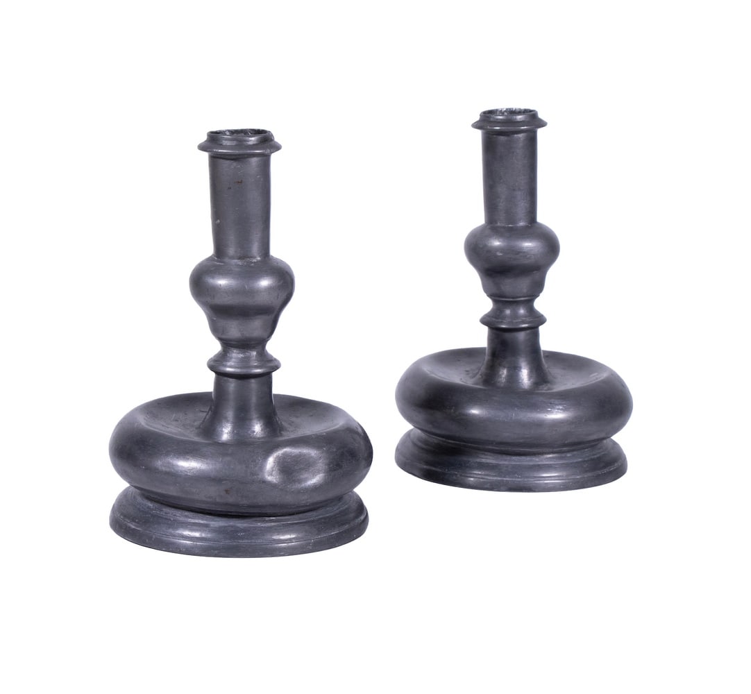 PAIR OF EARLY 17TH C. DUTCH PEWTER CANDLESTICKS (1 of 2)