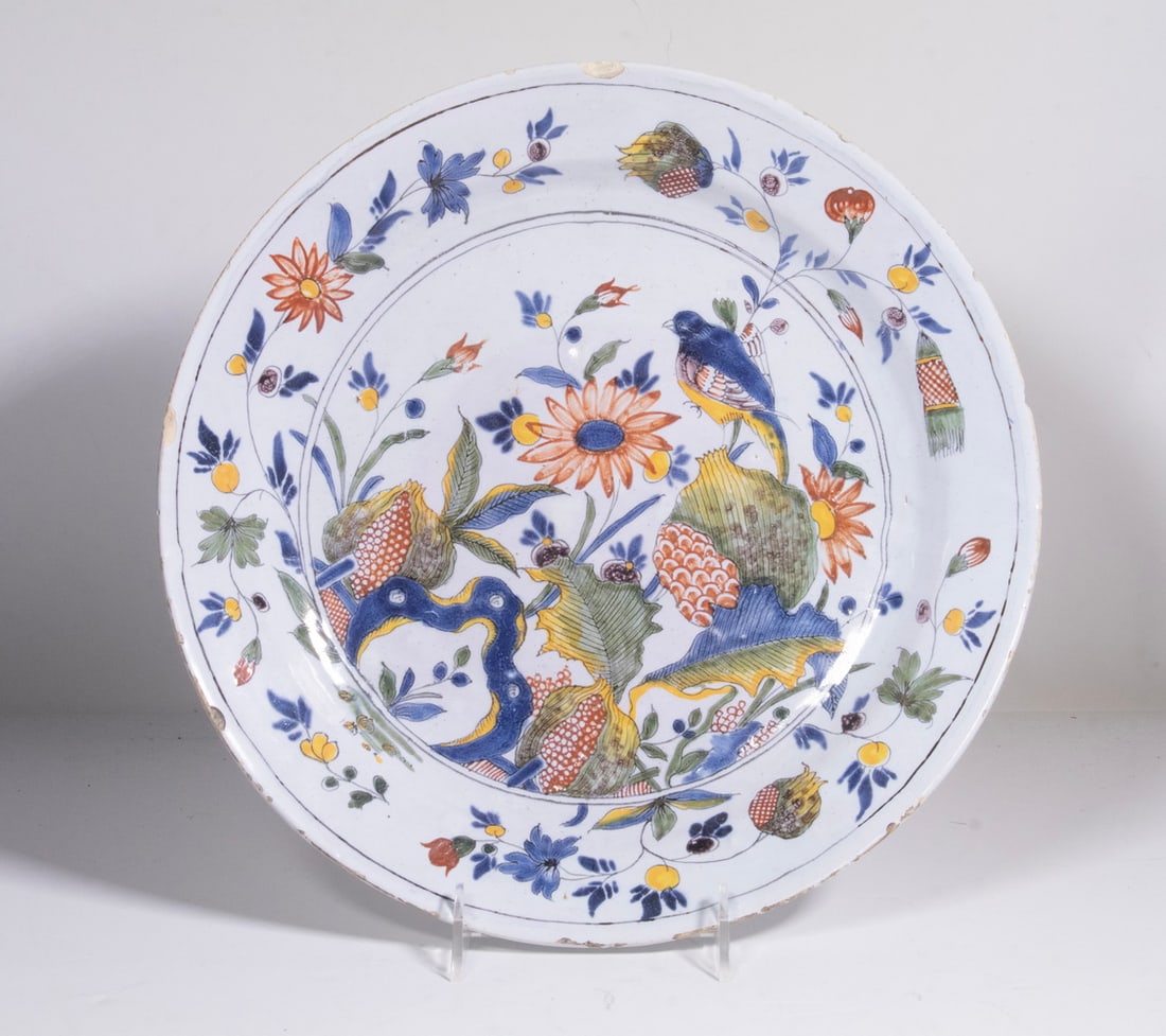 18TH C. BOLDLY PAINTED DELFT POLYCHROME CHARGER (1 of 3)