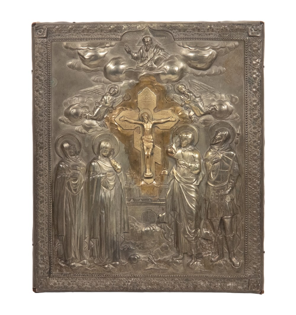 CIRCA 1875 KHLEBNIKOV RUSSIAN ICON IN GOLD WASHED SILVER REPOUSSE (1 of 3)