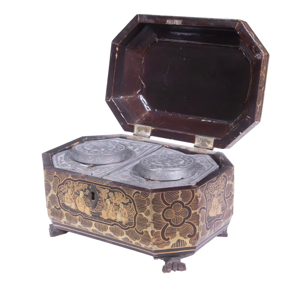 19TH C. CHINESE EXPORT LACQUER TEA CADDY - 2