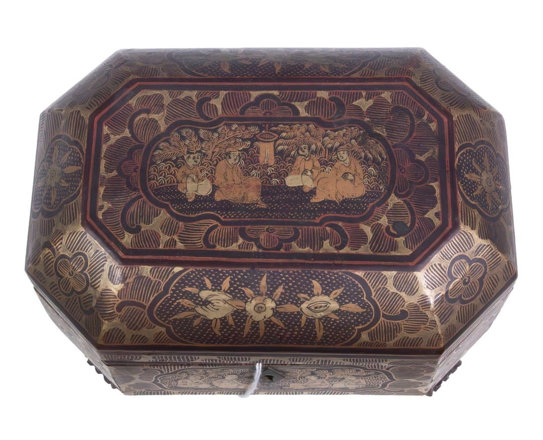 19TH C. CHINESE EXPORT LACQUER TEA CADDY - 3