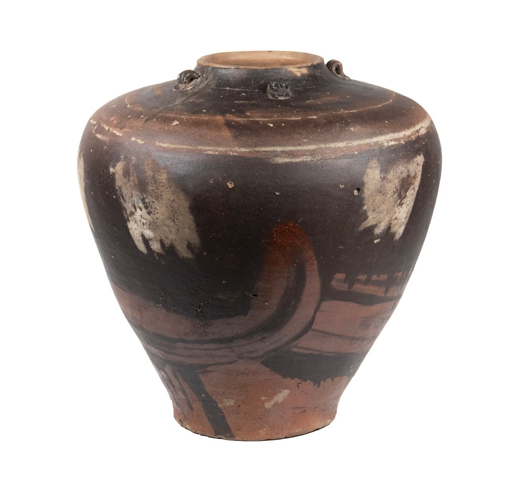 LARGE CHINESE BROWN-GLAZED STONEWARE STORAGE JAR (1 of 2)