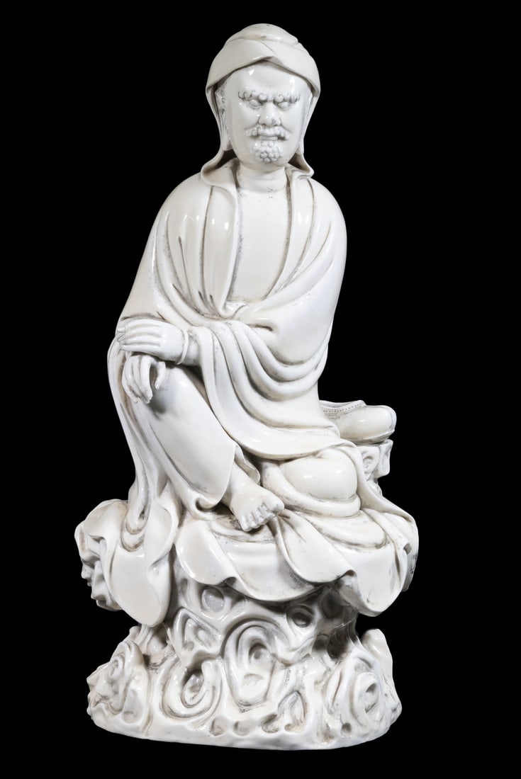 CHINESE BLANC DE CHINE FIGURE OF BODHIDHARMA ON THE WAVES (1 of 6)