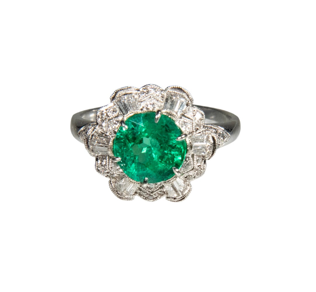 18K WHITE GOLD EMERALD AND DIAMOND RING (1 of 2)