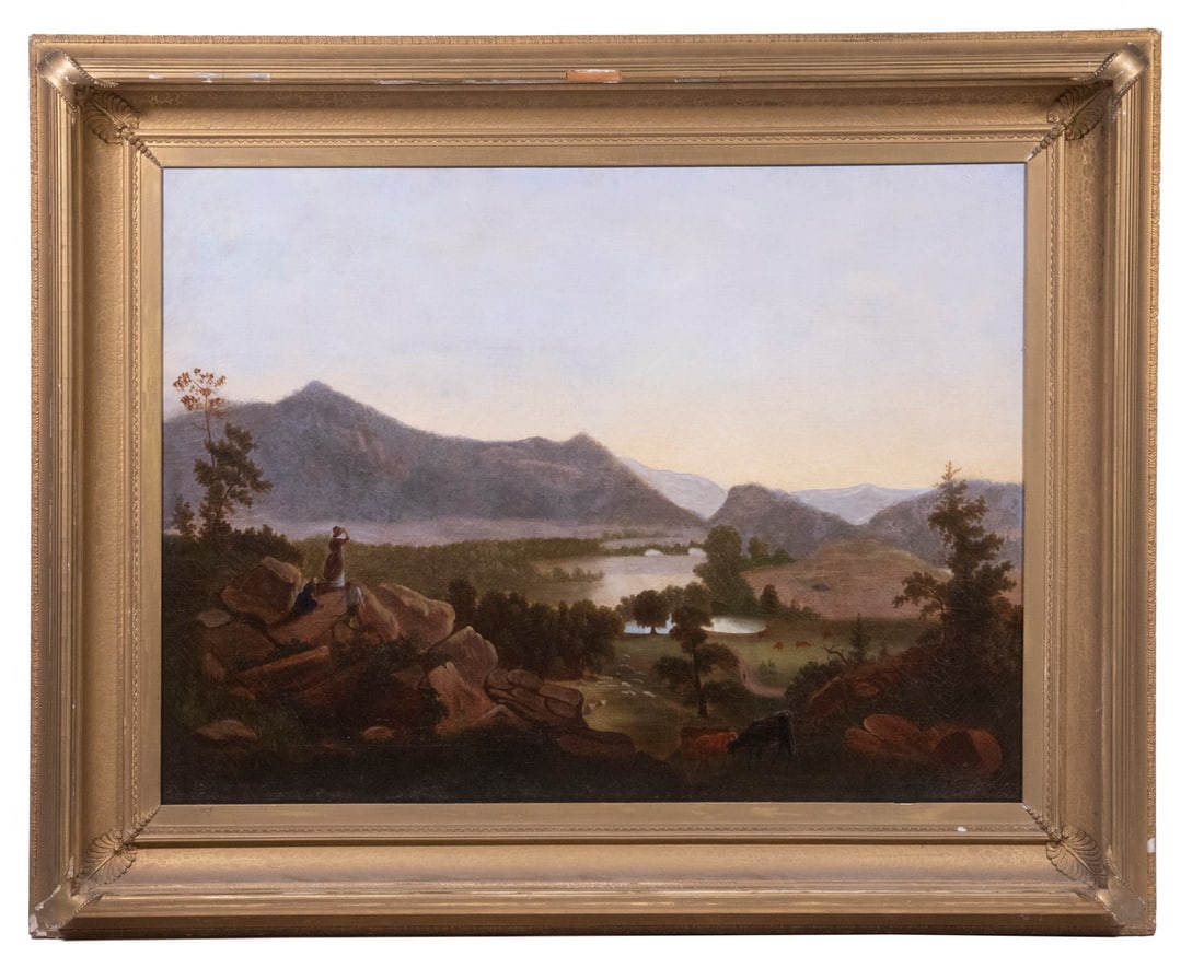 LARGE WESTERN LANDSCAPE WITH FIGURES, CIRCA 1880 (1 of 3)