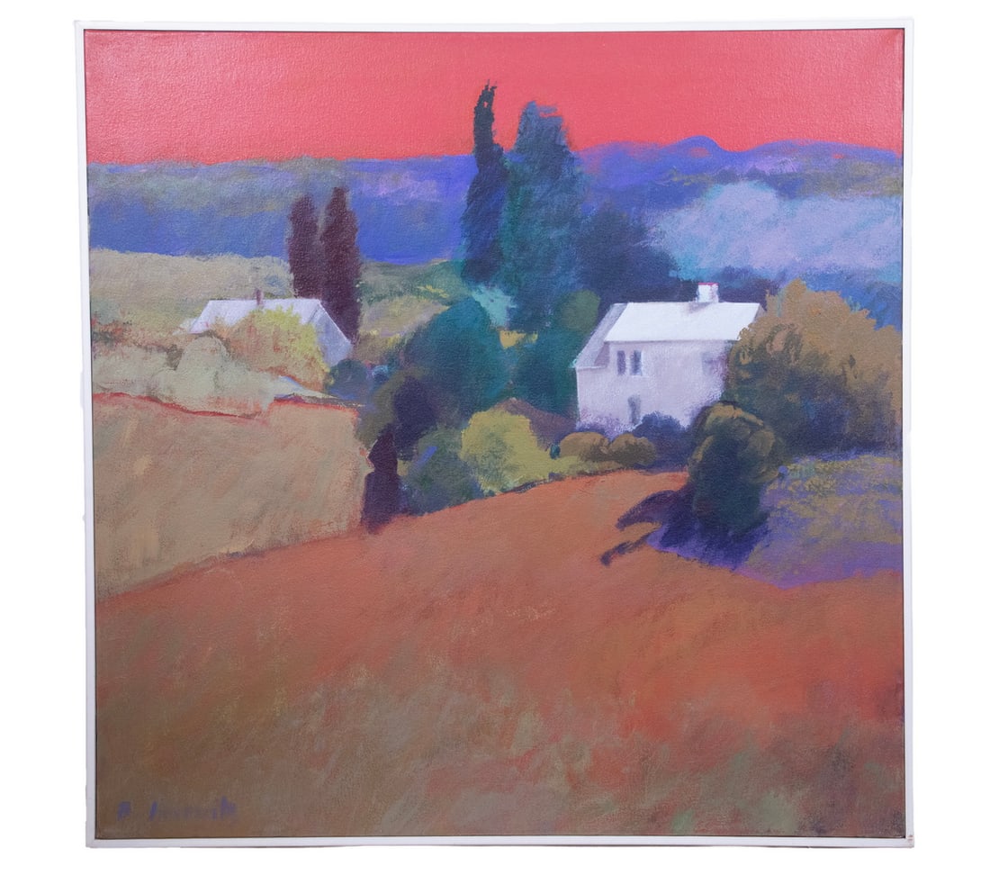 BRENDA HOROWITZ (MA, 1932 - ): North Truro I, acrylic on canvas, signed lower left, also signed and titled verso with date of 2000 on Berta Walker Gallery of Provincetown label, having an original price of $4,500, in white slat fra