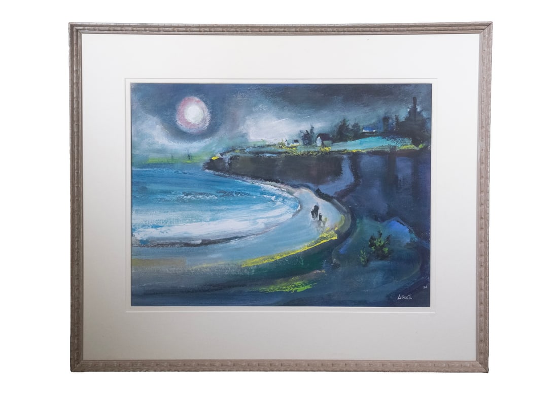 JEAN LIBERTE (NY/ITALY, 1896-1965): Nocturnal Beach, casein on paper, signed lower right. In driftwood frame, matted under glass. OS: 27 1/2 x 33 in. (69.9 x 83.8 cm.), SS: 16 x 23 1/2 in. (40.6 x 59.7 cm.)