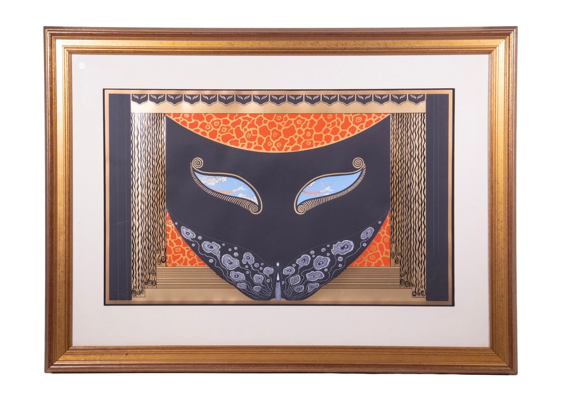 ERTE (ROMAIN DE TIRTOFF, NY/FRANCE/RUSSIA, 1892-1990): Eyes of Love from the artist's "Mysteries Through the Eyes of a Mask" Suite, originally a set design for the Broadway musical revue "George White's Scandals of 1926." Color serigraph with gold and