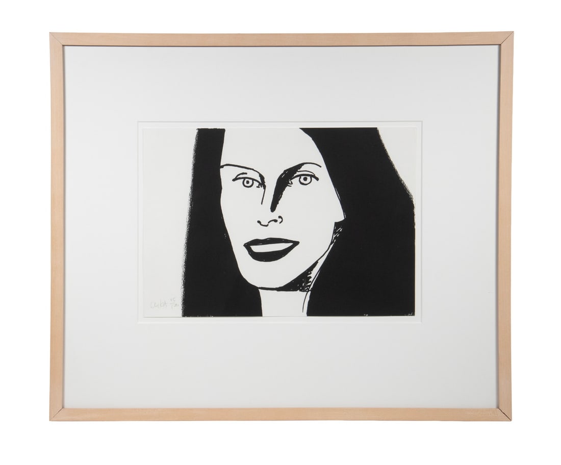 ALEX KATZ (NY/ME, 1927 - ): Christy, 2010, aquatint and photoengraving, pencil signed and numbered 15/120, titled on label verso from Gavin Brown's Enterprise of NYC, in birch box frame, matted under glass. Printed by Christophe