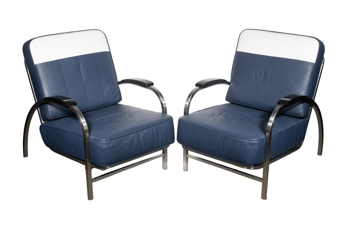 PR ART DECO STYLE STEEL & LEATHER ARMCHAIRS (1 of 3)