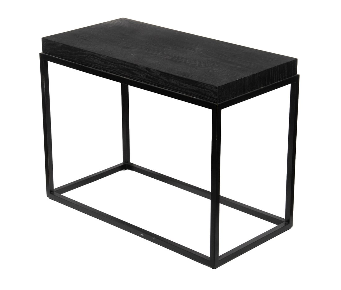 CONTEMPORARY PAINTED TEAK & METAL SIDE TABLE: Rectangular Low Table, with black painted teak top, set on a black metal base.OS: 22 1/2 x 30 x 15 in. (57.2 x 76.2 x 38.1 cm.)