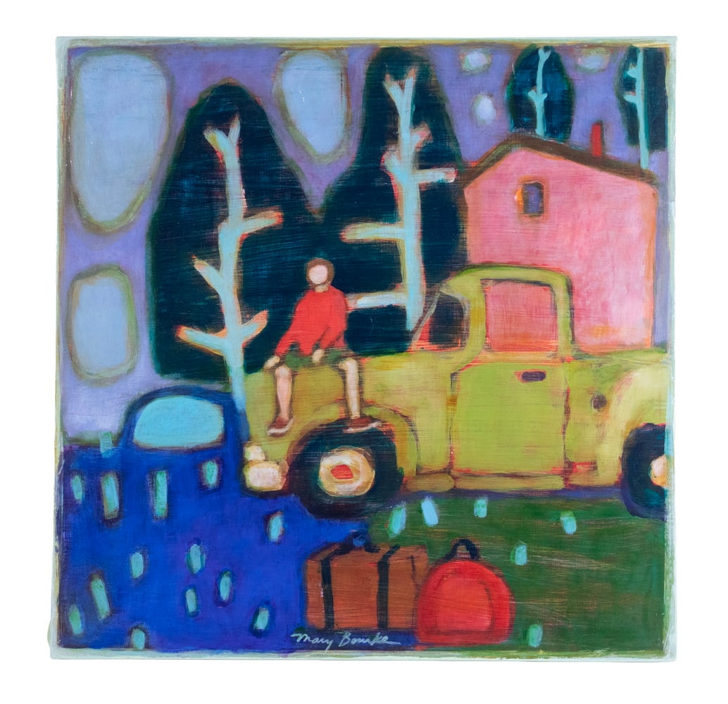 MARY BOURKE (CONTEMPORARY MAINE): One Day Passes, oil on panel, signed lower center, also signed and titled verso, unframed, with painted edge.OS: 14 x 14 in. (35.6 x 35.6 cm.)