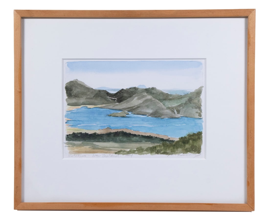 MARGUERITE ROBICHAUX (ME/LA, 1950- ): Rotoaria, New Zealand 1994 watercolor pencil signed, titled and dated, with label verso from O'Farrell Fine Art Gallery indicating this was exhibited there as part of "Watercolors and Drawings From Fa