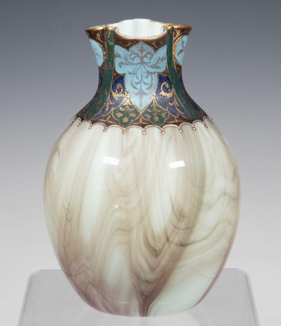 ART NOUVEAU ENAMEL GLASS VASE, ATTR. LOETZ (1 of 2)