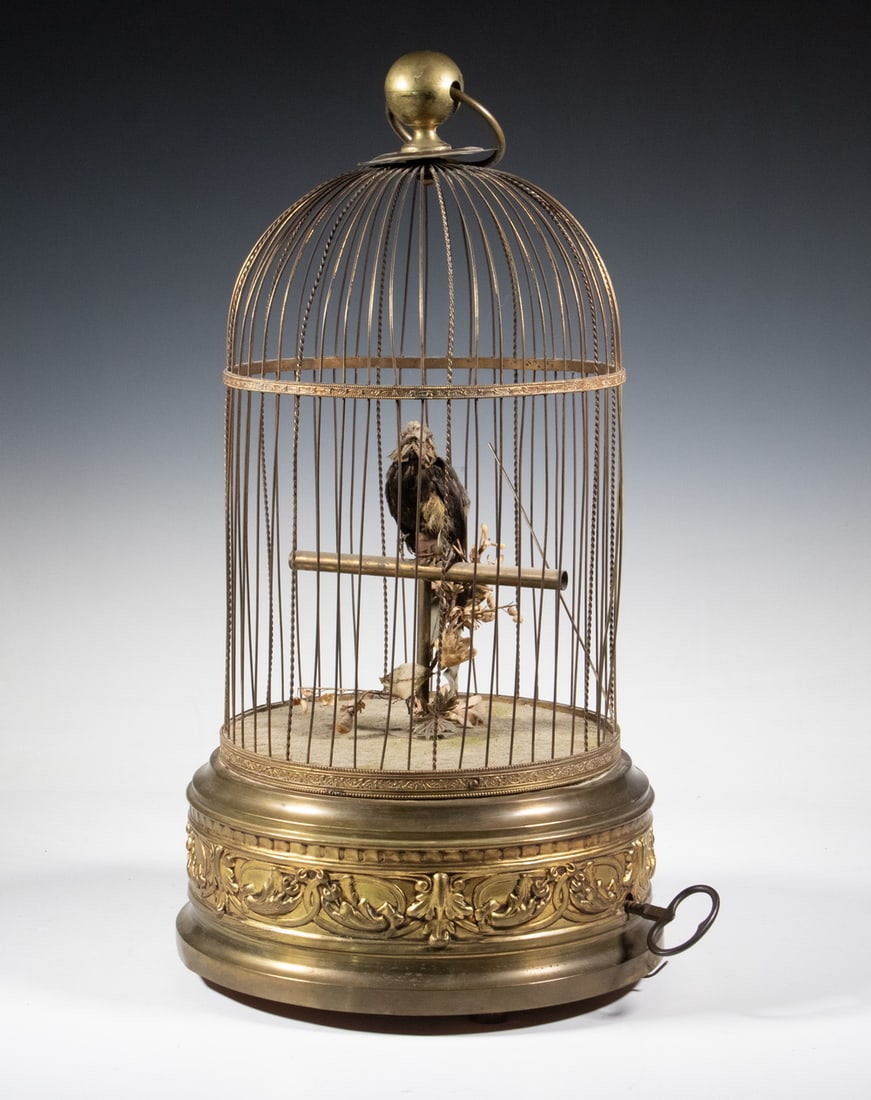 LARGE FRENCH SINGING BIRD IN CAGE AUTOMATON (1 of 3)