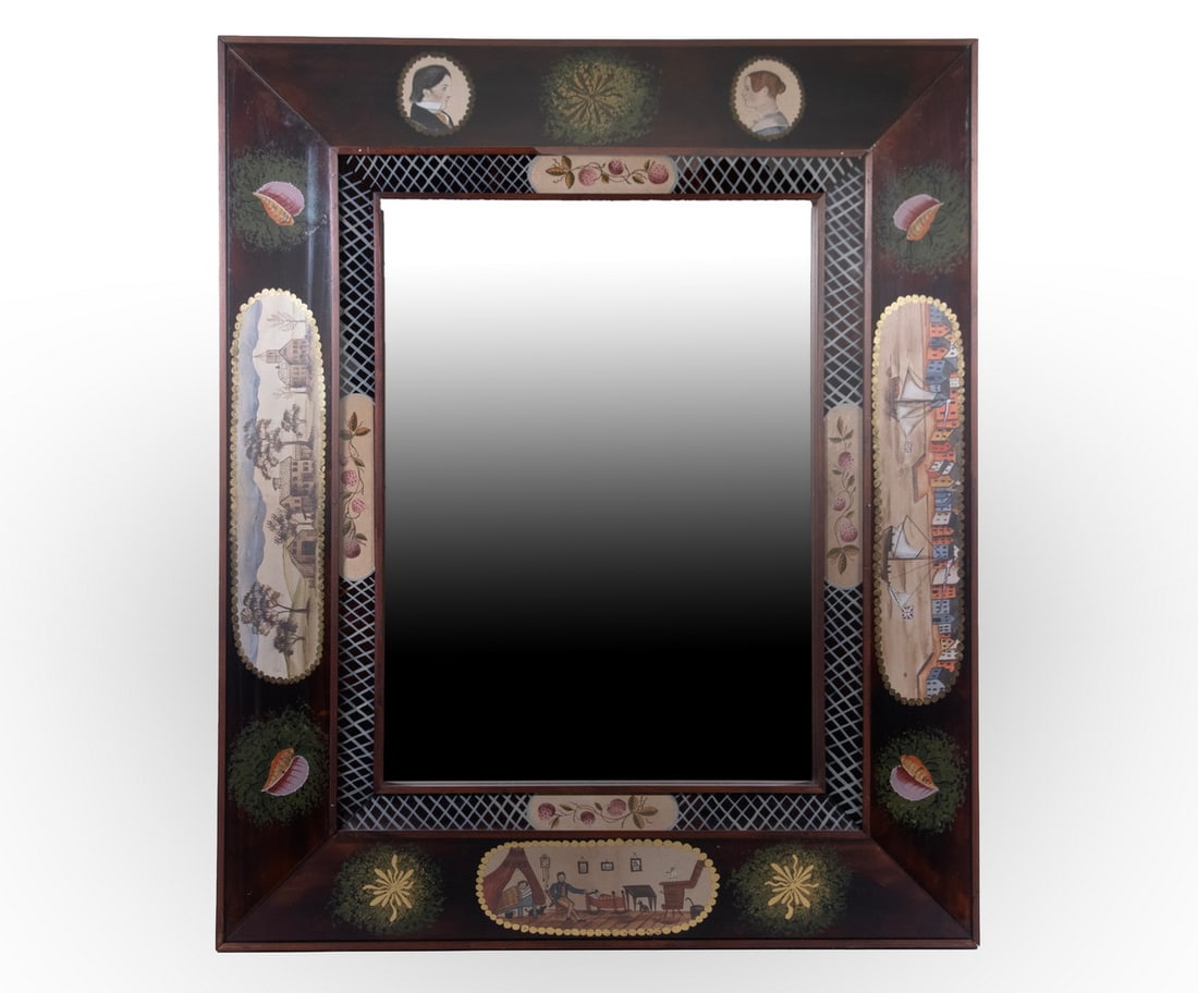 REPLICA ANCESTRAL REVERSE GLASS PAINTED MIRROR (1 of 6)