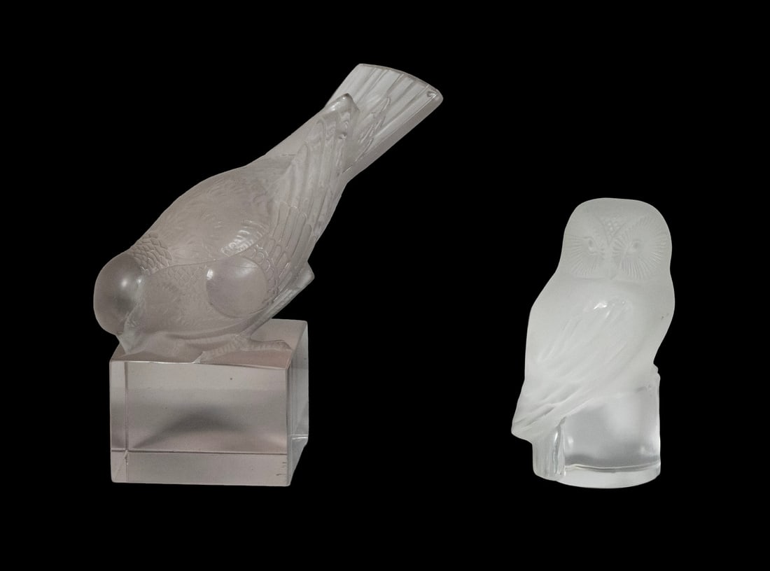 (2) LALIQUE FRANCE HAND-ENGRAVED CRYSTAL BIRD SCULPTURES (1 of 1)