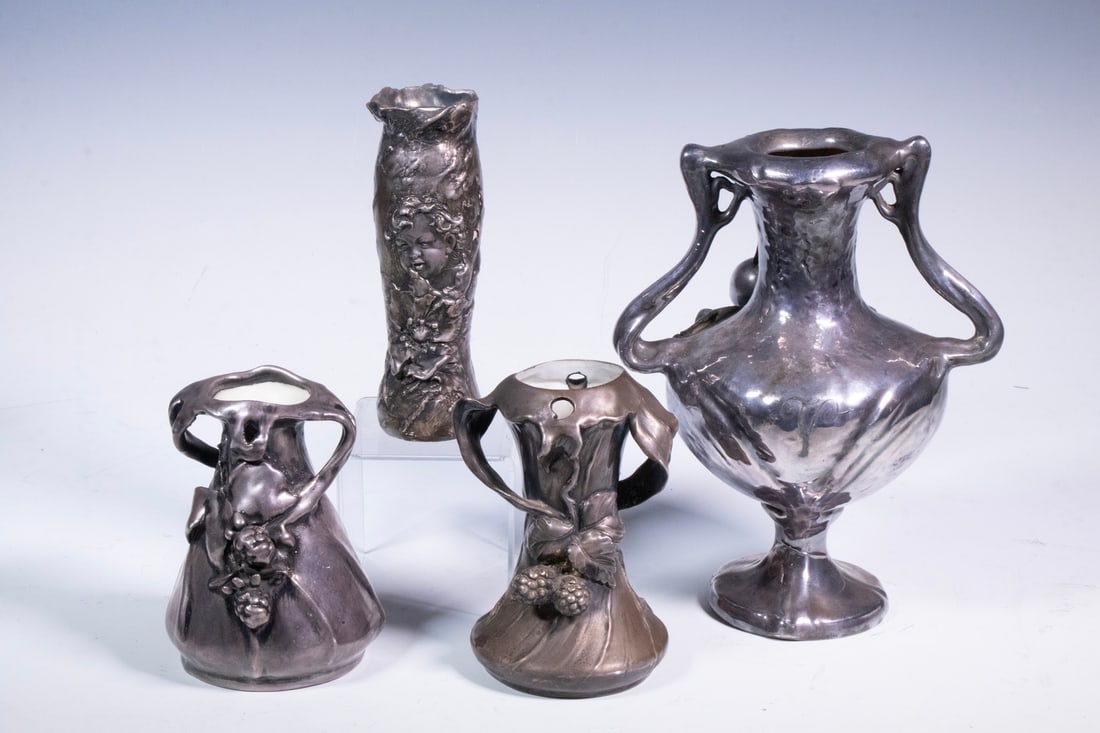 (4) ART NOUVEAU SILVER OVERLAY VASES (1 of 1)