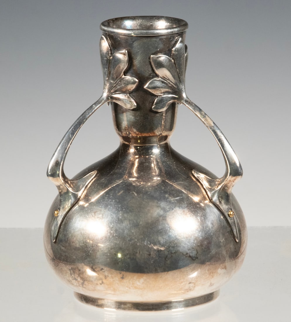 ART NOUVEAU STYLE STERLING SILVER OVERLAY THREE-HANDLED VASE (1 of 1)