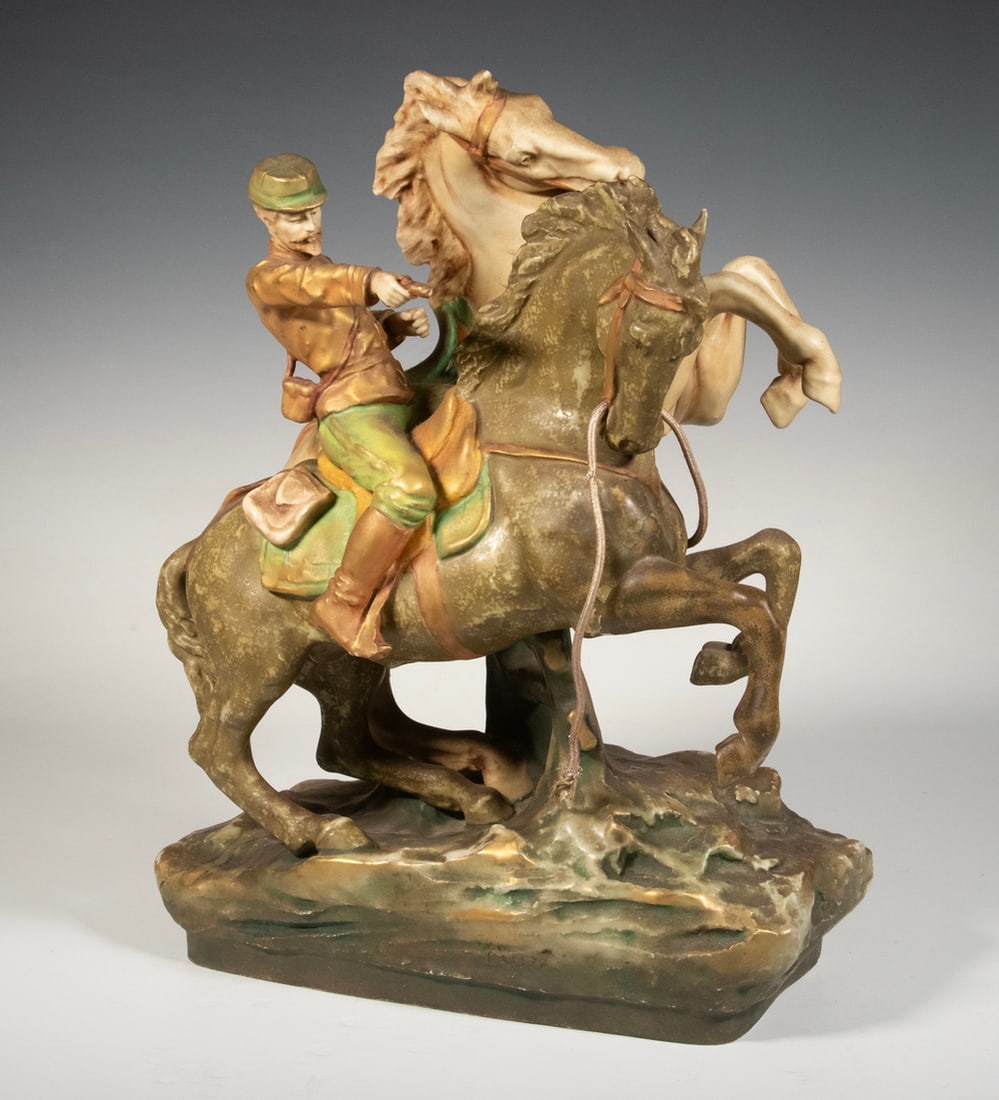 AUSTRIAN AMPHORA POLYCHROME CERAMIC SCULPTURE (1 of 3)