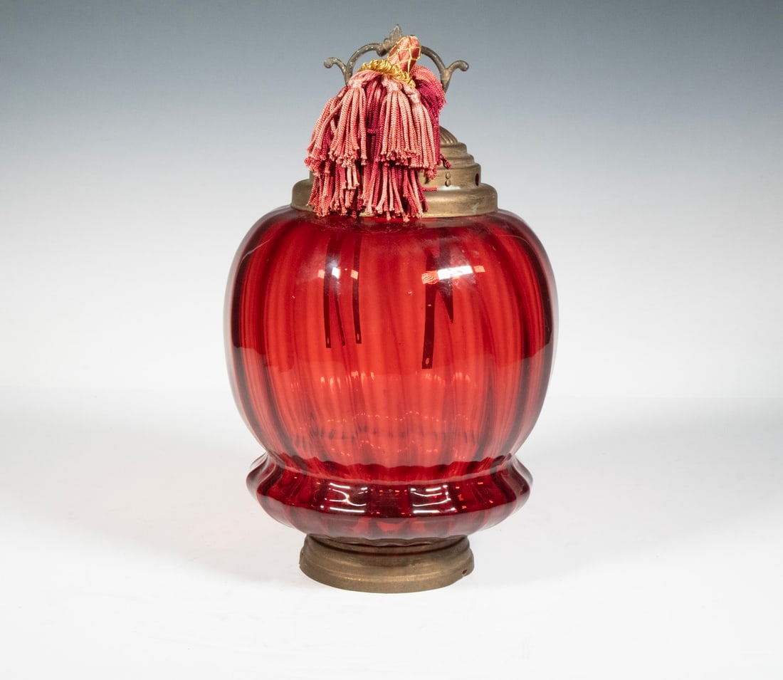 VICTORIAN CRANBERRY GLASS HALL LAMP (1 of 1)