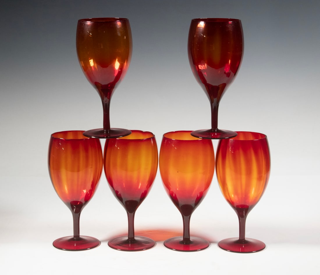 BLOWN RED ART GLASS GOBLETS (1 of 1)