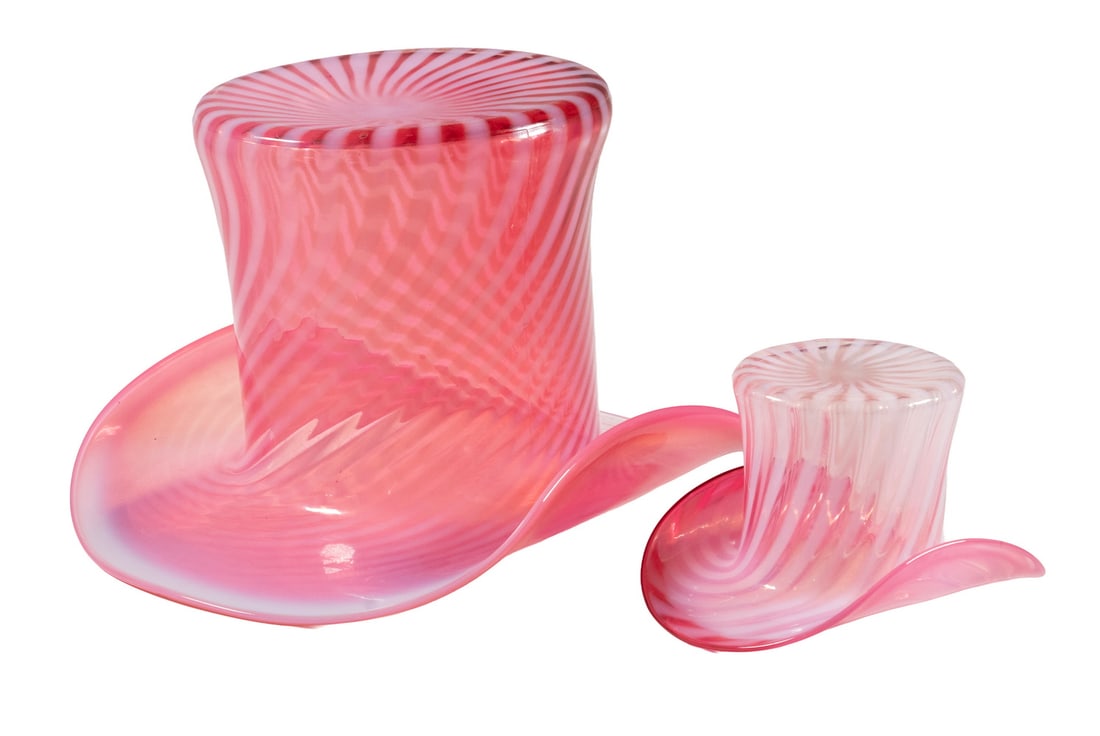 (2) VICTORIAN CRANBERRY & OPALESCENT GLASS HATS (1 of 1)