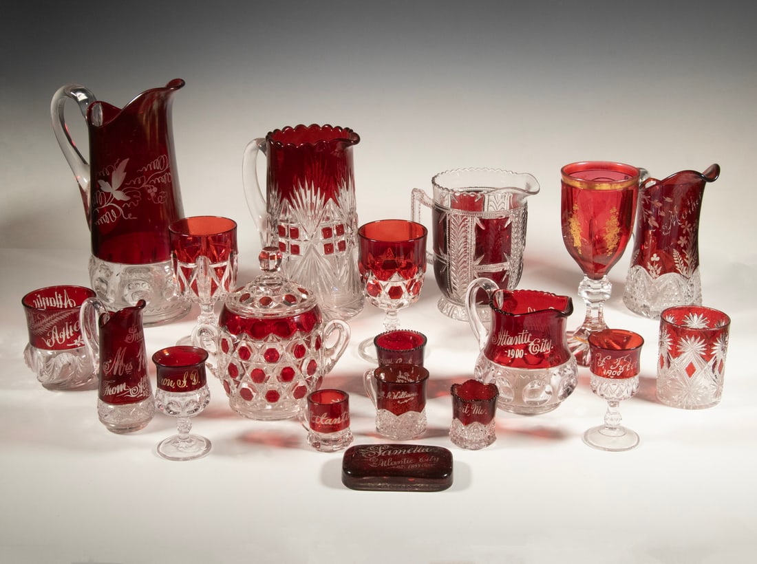 (19 PCS) BOHEMIAN RUBY FLASH GLASSWARE (1 of 1)