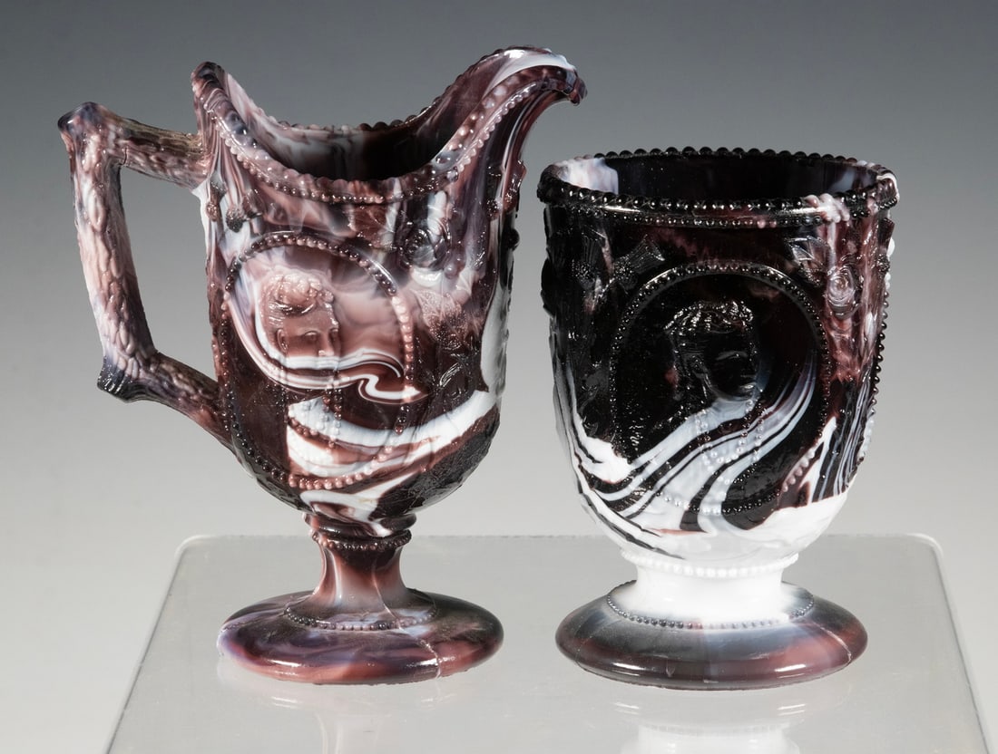 VICTORIAN SLAG GLASS CREAMER AND GOBLET, C. 1880?1910 (1 of 2)