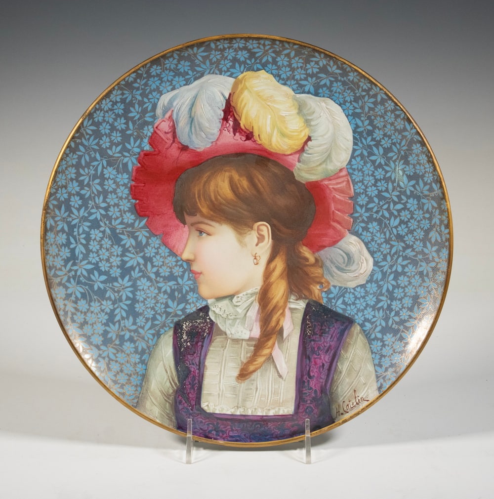 HAND-PAINTED PORCELAIN WALL PLAQUE SIGNED H. CATELIN, BOULENGER & CIE, MONTEREAU (1 of 3)