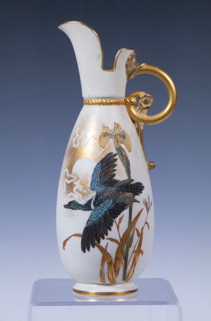 AUSTRIAN ART NOUVEAU PORCELAIN EWER WITH DUCK AND IRISES (1 of 3)