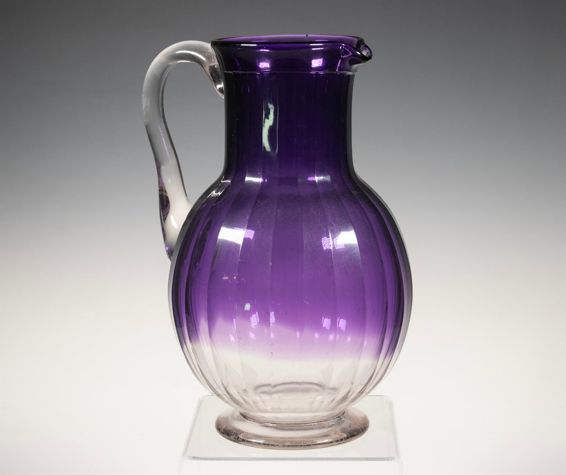 PURPLE ART GLASS PITCHER WITH RIBBED BODY (1 of 2)