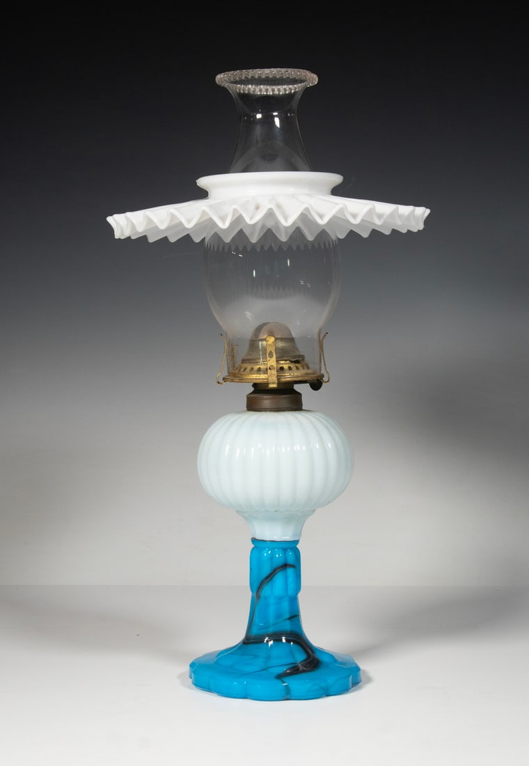 MELON RIBBED OPAQUE GLASS KEROSENE LAMP (1 of 1)