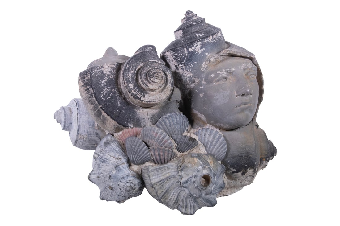 CHARLES SHANE (MAINE, 1983 -): CHARLES SHANE (MAINE, 1983 - )Cast Cement Accretion Sculpture with zinc human faces and a combination of cast and real sea shells.From the estate of Richard Plunkett.Size: 7 1/2 x 10 x 6 1/2 in. (19.1