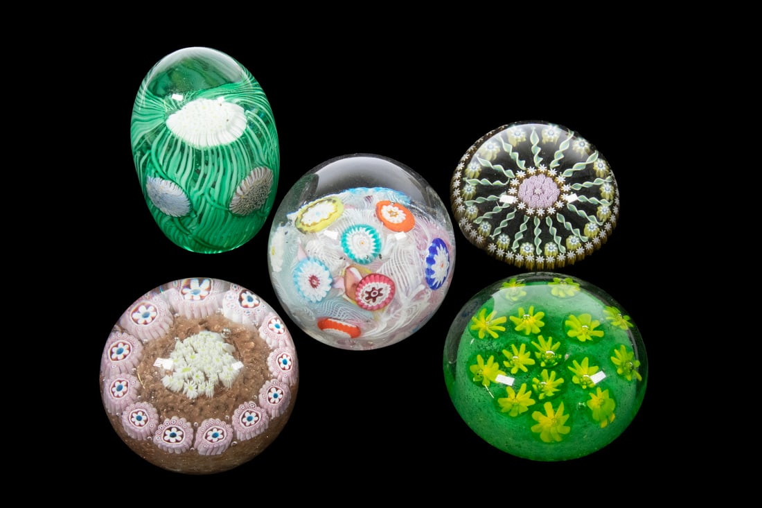 (5) EUROPEAN MILLEFIORI ART GLASS PAPERWEIGHTS (1 of 1)