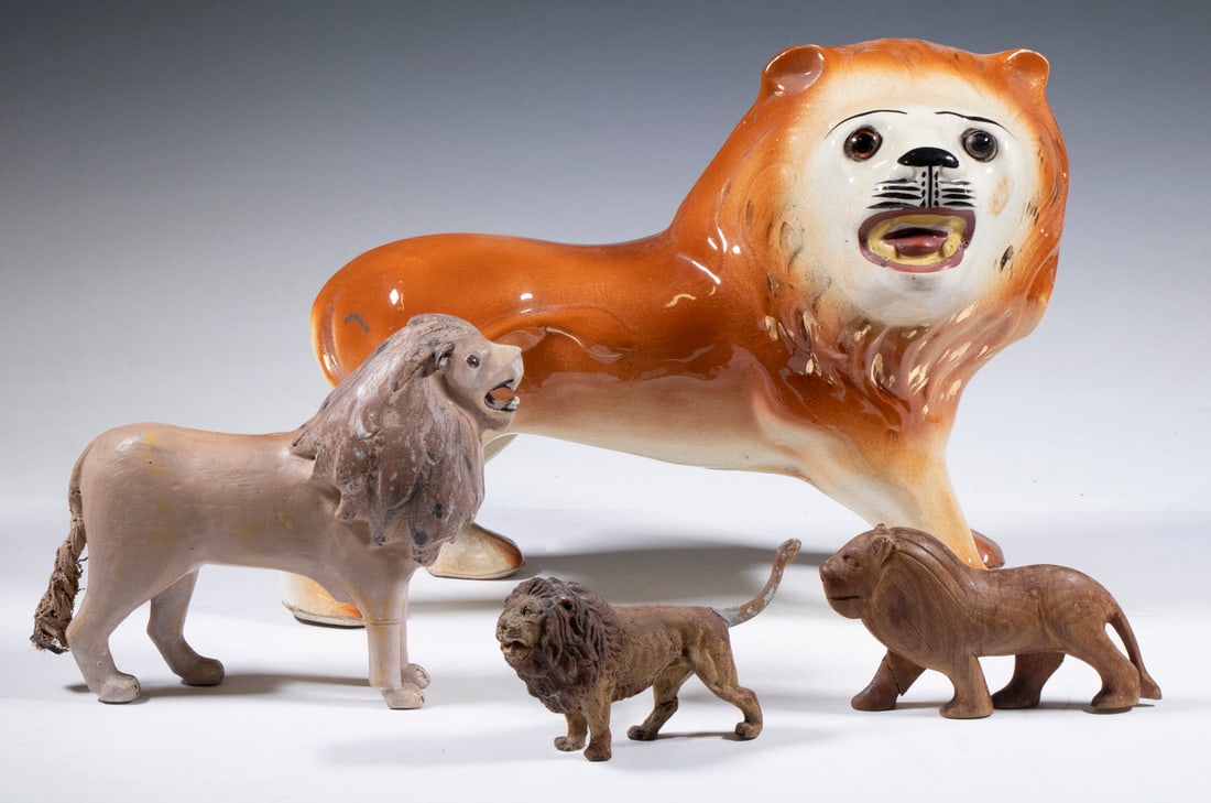 (4) ASSORTED STANDING LION FIGURINES (1 of 3)