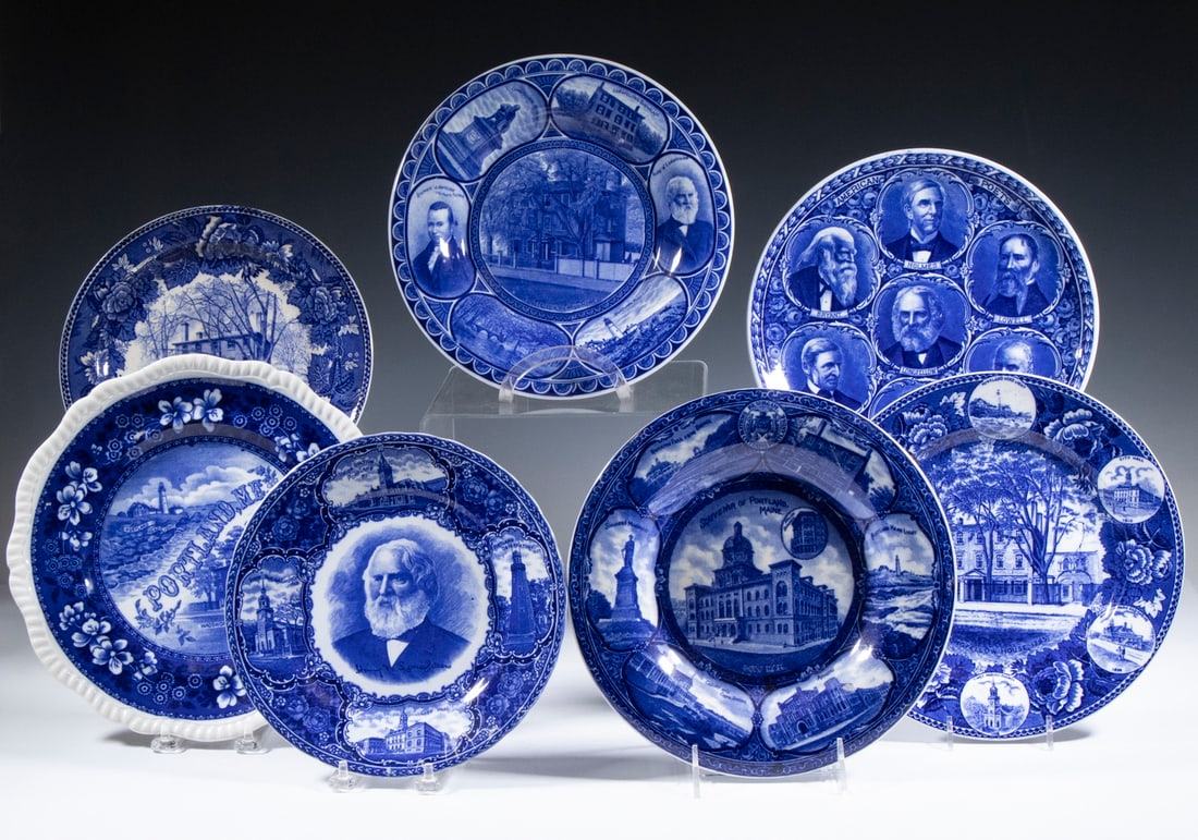 (7) BLUE & WHITE STAFFORDSHIRE SOUVENIR PLATES (1 of 5)