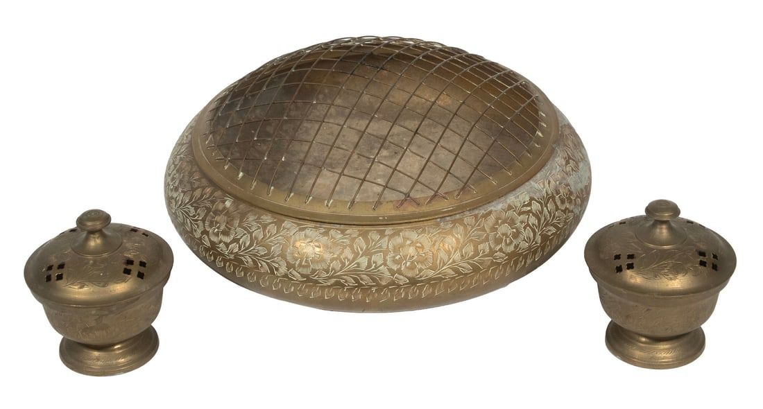 (3) INDIAN BRASS CENSERS (1 of 2)