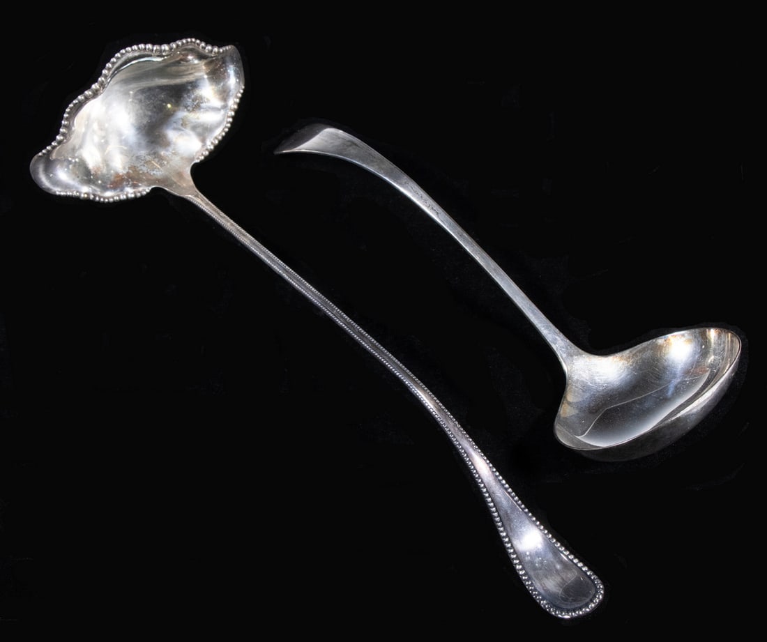 (2) ANTIQUE SILVER-PLATE LADLES (1 of 3)