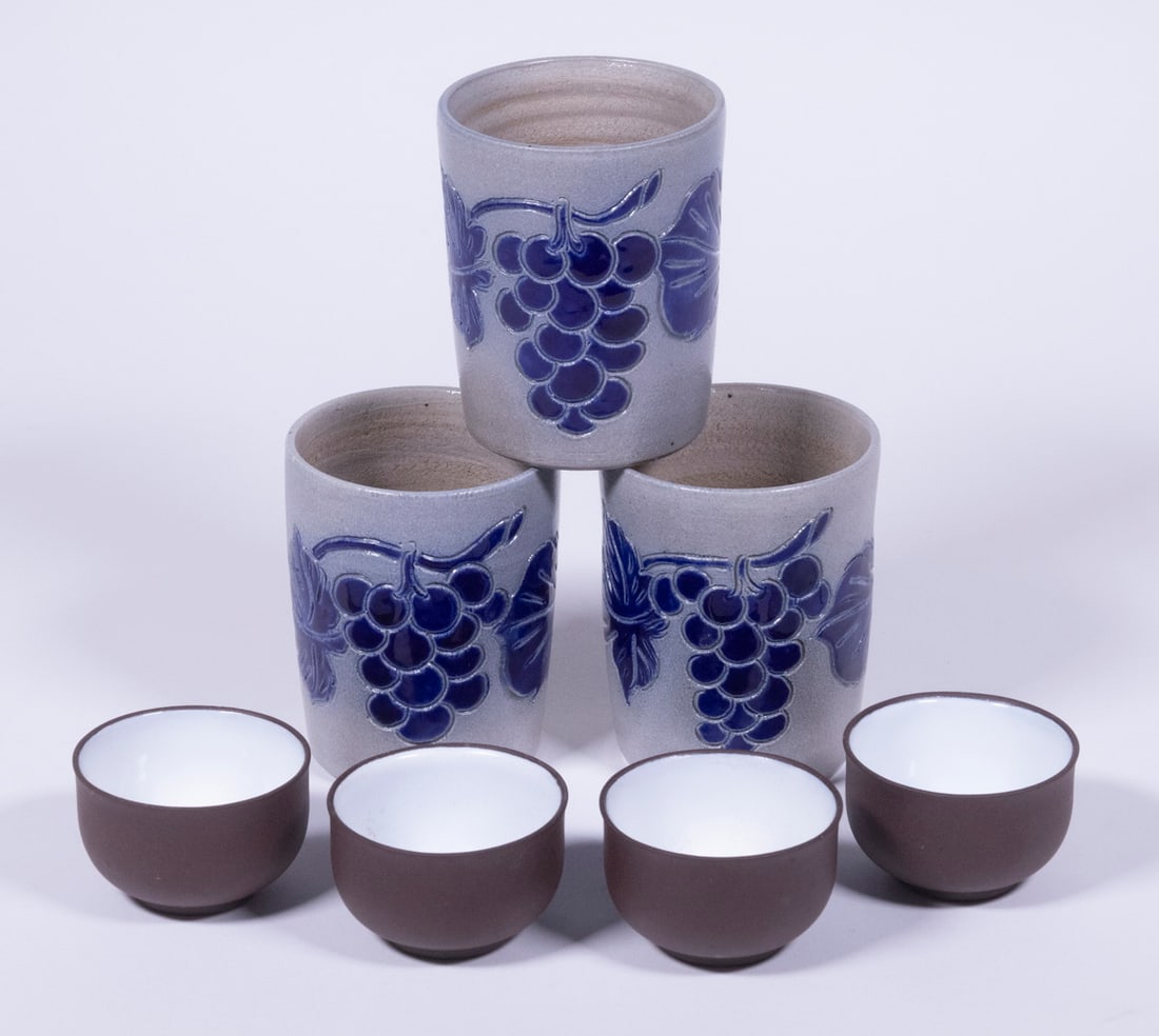 (3) BURGER BETSCHDORF ALSACE SALT GLAZED CUPS AND (4) SMALL SAUCE BOWLS (1 of 2)