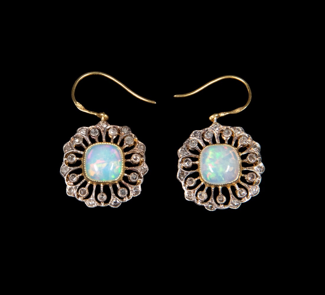 PR VERMEIL, OPAL, AND DIAMOND DROP EARRINGS (1 of 2)