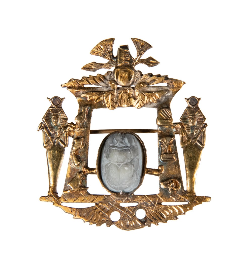 EGYPTIAN REVIVAL GILT SILVER SCARAB BROOCH, C. 1920s (1 of 2)