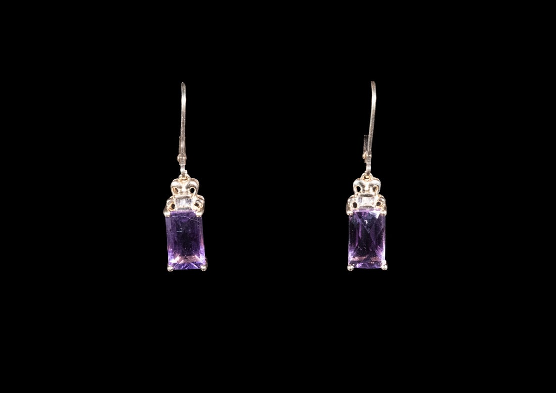 PR 10K GOLD AMETHYST AND DIAMOND DROP EARRINGS (1 of 2)