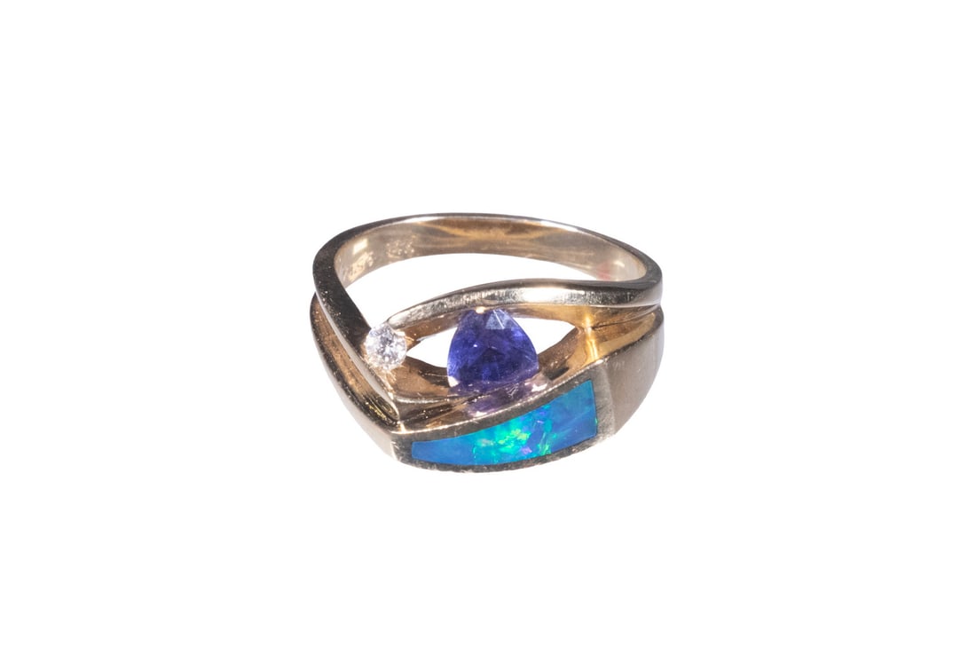 14K GOLD OPAL INLAY, TANZANITE, AND DIAMOND RING (1 of 1)