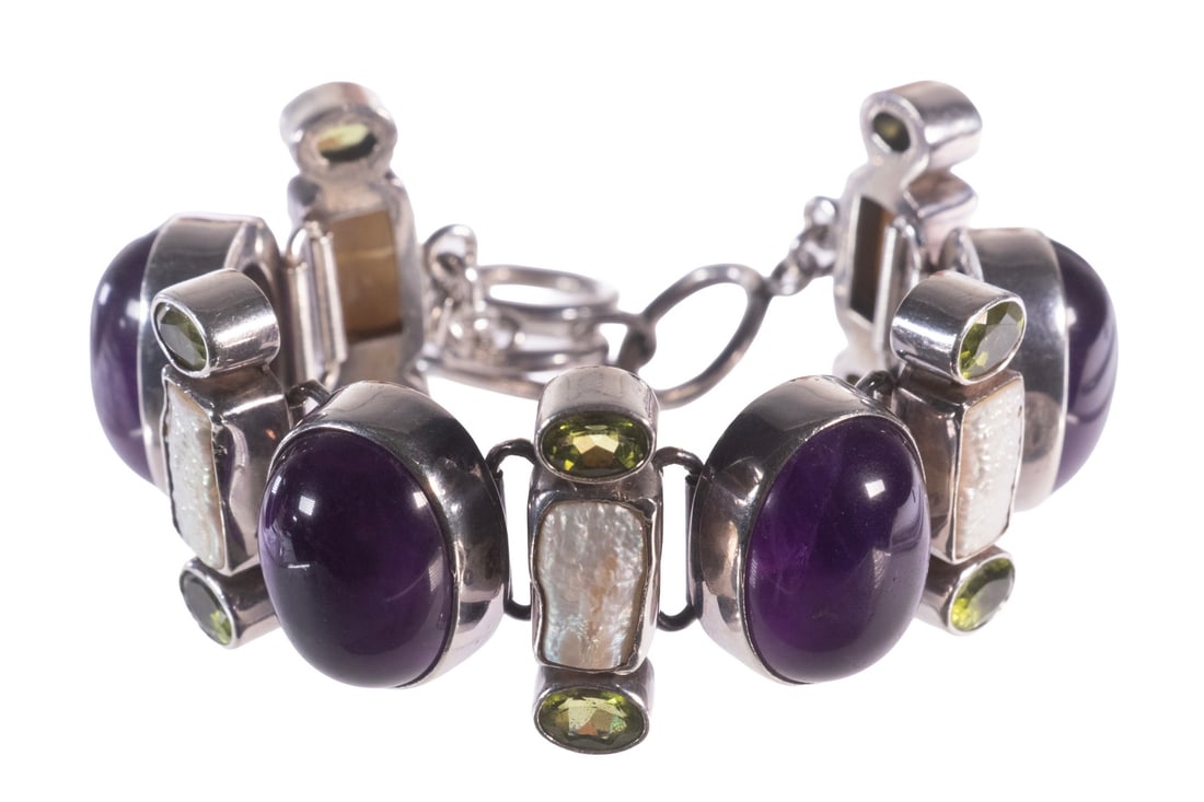 STERLING SILVER, AMETHYST, PERIDOT, AND MOTHER-OF-PEARL BRACELET (1 of 2)