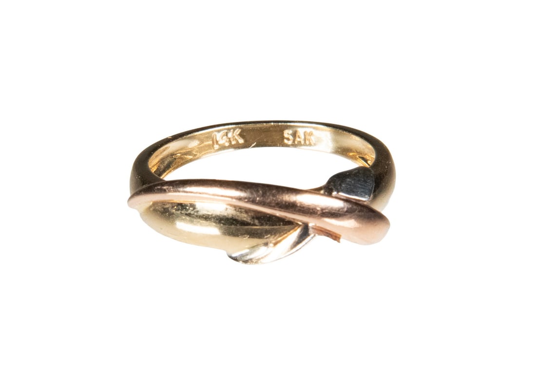 14K THREE-TONE GOLD CROSSOVER RING (1 of 2)