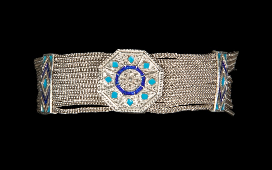 RUSSIAN SILVER AND ENAMEL MESH BRACELET (1 of 2)