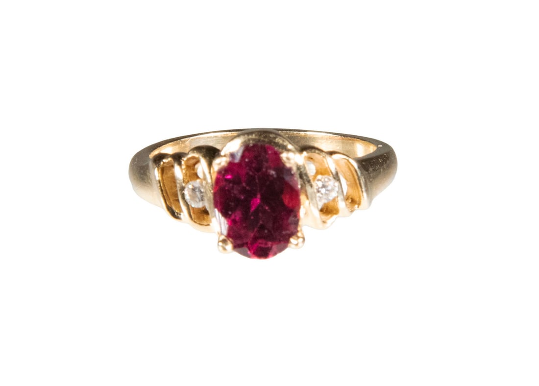 10K GOLD RHODOLITE GARNET AND DIAMOND RING (1 of 2)