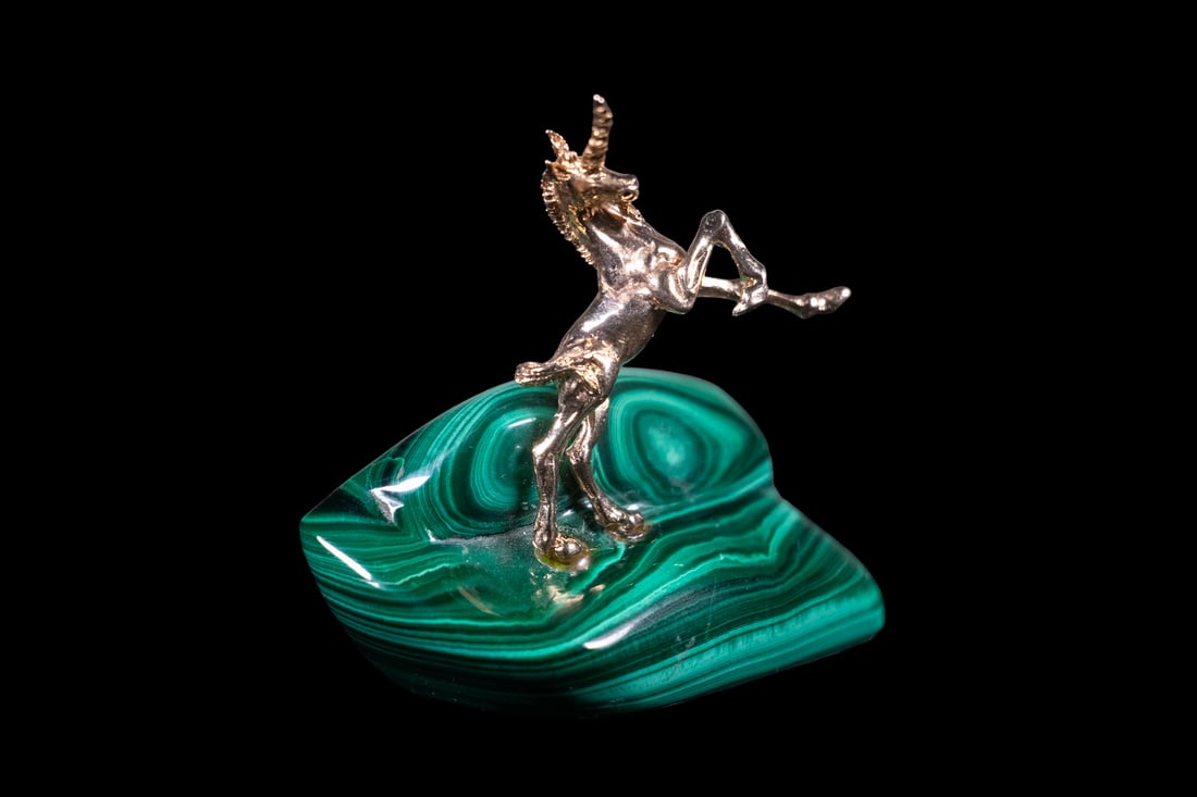 14K GOLD UNICORN SCULPTURE ON MALACHITE BASE (1 of 2)