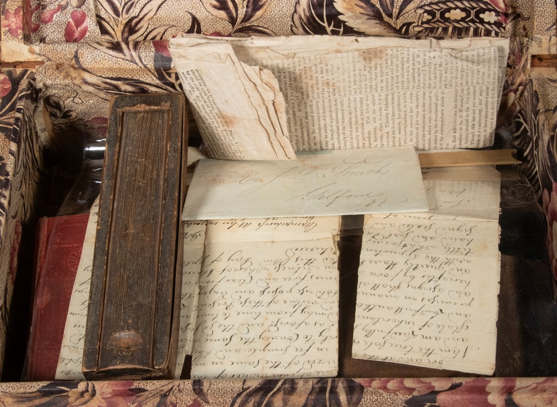 EARLY 19TH C. NH LEATHER DOCUMENTS BOX W/ CONTENTS - 2